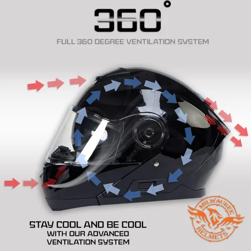 Vista 4 de Milwaukee Helmets MPH9815DOT Breeze - Casco modular de motocicleta avanzado negro brillante con visera desplegable