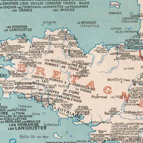 Vista 4 de Antiguos Maps Gourmet France, Comida francesa y vino - Gastronomique et Vinicole de la France par A. Bourguignon circa 1932 Decoración de pared