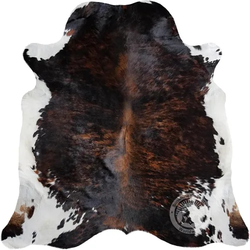 Vista 9 de Sunshine Cowhides Brindle - Alfombra de piel de vaca tricolor oscura, lujosa alfombra de vaca para los entusiastas del dormitorio, la sala de estar