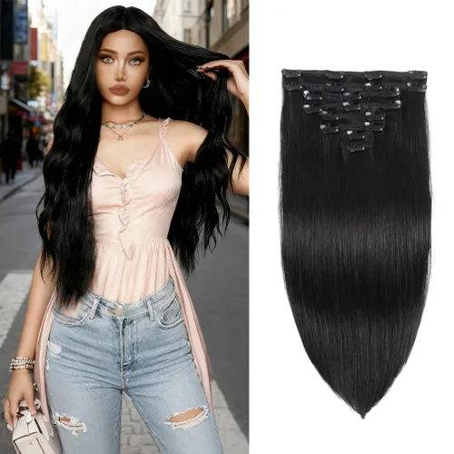Vista 14 de Extensiones de cabello humano real con pinzas, 12 pulgadas, 2.89 oz, 8 piezas de extensiones de cabello Remy para mujer, color marrón medio