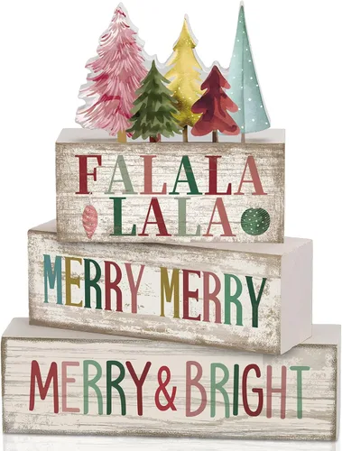 Vista 162 de Moucuny 4 piezas de decoración de mesa de Navidad rosa de chocolate caliente de cacao escalonado, decoración de bandeja escalonada, letrero
