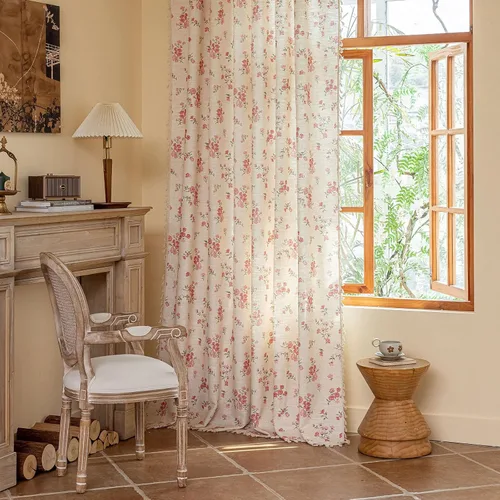 Vista 13 de Cortinas florales de granja semiopacas para sala de estar, de 63 pulgadas de largo, mezcla de lino y algodón, paneles de cortina de ventana cortos