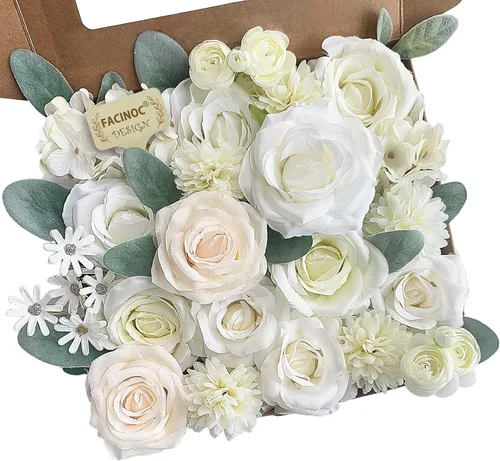Vista 40 de FACINOC Juego de ramos de flores artificiales de rosas artificiales para bricolaje, decoración de despedida de soltera, arreglos florales falsos