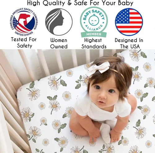 Vista 3 de Sweet Jojo Designs Sábanas bajeras para cuna (floral vintage de margaritas) para niñas, guardería infantil, habitación de niños pequeños