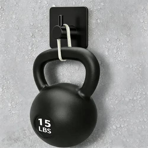 Vista 2 de Fotosnow Ganchos adhesivos negros para toallas, ganchos de pared resistentes para puerta de baño, cocina, paquete de 4