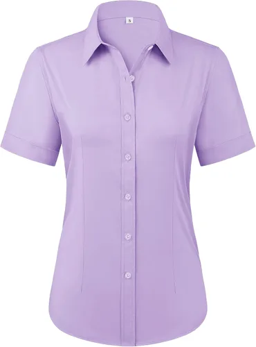 Vista 10 de Siliteelon - Camisas de vestir con protección contra manchas, sin arrugas, de manga corta, color liso, con botones, para mujer