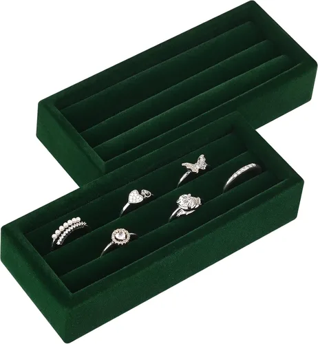 Vista 2 de Bandeja de joyería pequeña, organizador de anillos de terciopelo de alta calidad, 2 piezas, soporte de almacenamiento para joyero, cajón, aparador