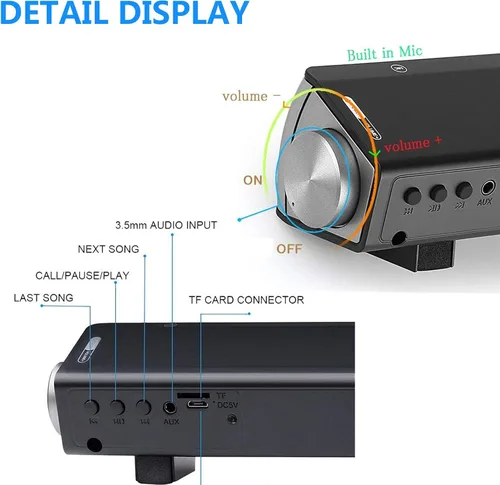 Vista 4 de TOPROAD Barra de sonido, barra de sonido con cable e inalámbrico Bluetooth 5.0, micrófono integrado, para teléfono celular/tablet/proyector