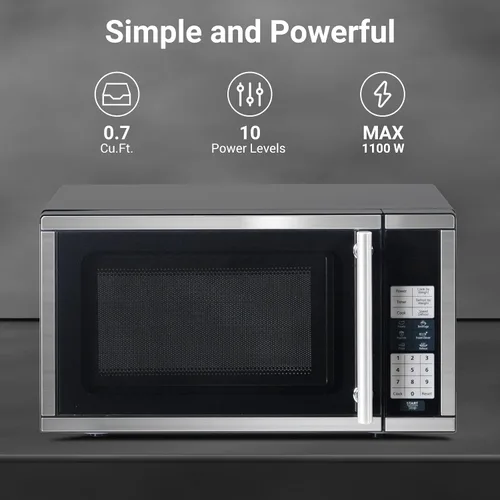 Vista 6 de Horno microondas de sobremesa 0.7 pies cúbicos. Microondas compacto pequeño de 700W, 6 menús automáticos con cocina exprés de un solo toque, 10