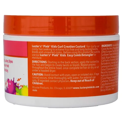 Vista 2 de Luster's Pink Kids Curl Creation Custard para giros y trenzas, 8 onzas hechas con aceite de coco, manteca de karité y aceite de oliva.