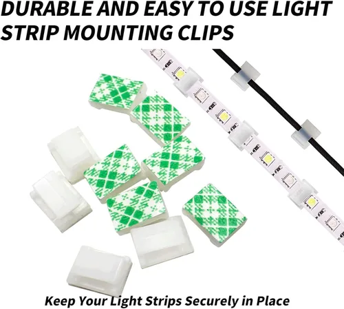 Vista 6 de 80 clips de montaje de tiras de luz LED para pared, soportes autoadhesivos, sujetadores para tiras de luz de 0.315 pulgadas de ancho, soporte