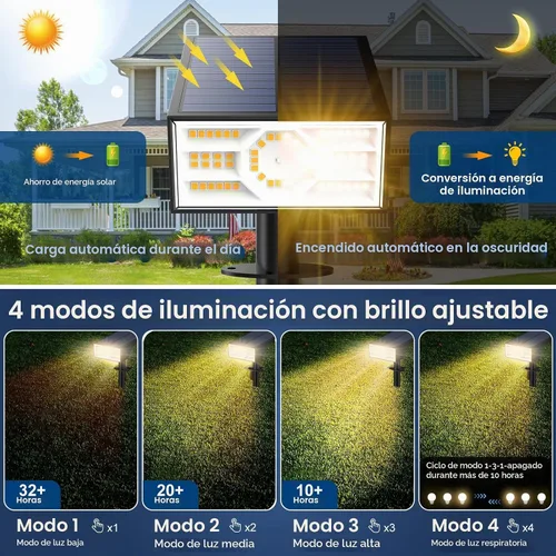 Vista 5 de 2 reflectores solares para exteriores, 56 luces LED para exteriores para el jardín, impermeables IP68, 2 paquetes, 4 modos de iluminación