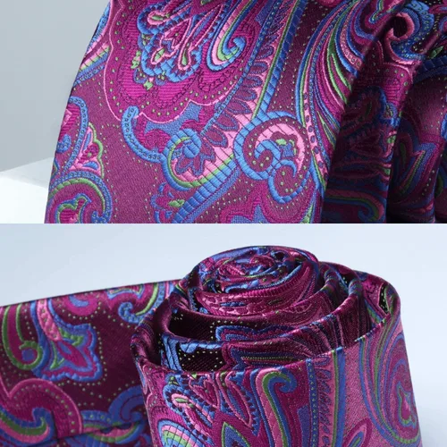 Vista 240 de HISDERN Corbatas para hombre, corbata de cachemira y bolsillo cuadrado tejido clásico floral para hombre, corbata de fiesta de boda