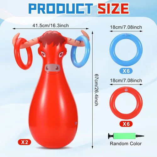 Vista 2 de Arrowbash 2 Pcs Inflatable Ring Toss Set Include 2 Inflatable Base 12 Rings for Cowboy Fiesta Rodeo Luau Beach Pool Birthday Party Supplies