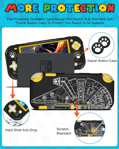 Vista 5 de Gurgitat 7in1 Cool Ship Switch Lite Case for Nintendo Switch Lite Carrying Cases Boy Teens Protective Cover Dockable Skin+Thumb Grips+Game
