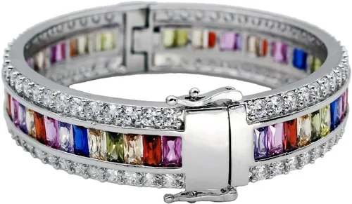 Vista 2 de Pulseras de amatista para mujer, color granate, rubí azul, zafiro, pulsera de tenis, novia, novia, joyería, Piedra Platino, morganita, topacio