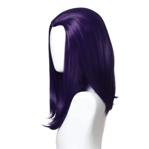 Vista 4 de Qaccf Peluca de mujer Bob Halloween Cosplay de 14 pulgadas con pico de viudas (morado)