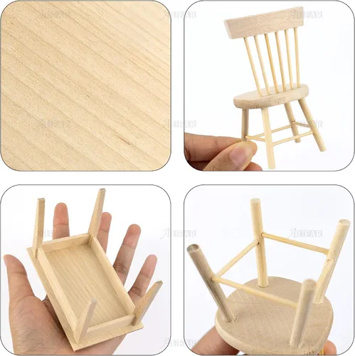 Vista 7 de AUEAR, Juego de 5 accesorios de madera para mesa de comedor en miniatura, 1 12