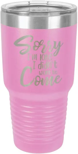 Vista 22 de Sorry I'M LATE I DIDN'T WANT TO COME Vaso negro de 30 onzas con popote y tapa superior deslizante Taza de viaje de acero inoxidable Comparar