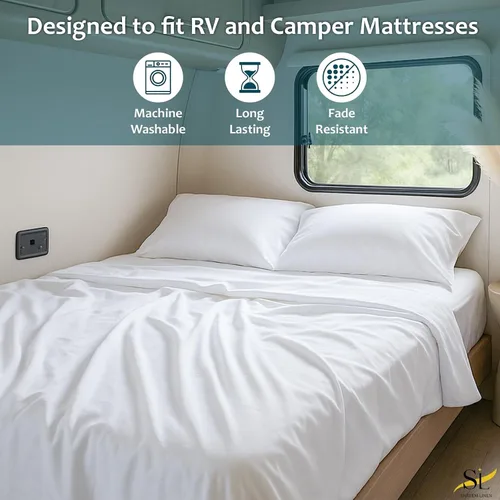 Vista 6 de Shreem Linen Short King - Sábanas de 72 x 75 pulgadas, 100% algodón egipcio, juego de ropa de cama de 4 piezas, se adapta a colchones de caravana
