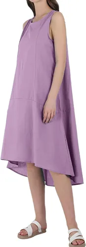 Vista 3 de utcoco Vestido casual de lino y algodón para mujer, cuello redondo, sin mangas, vestido midi para mujer