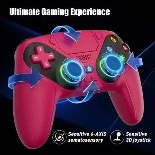 Vista 6 de Nonbliep LED for PS5 Controller, for PS5 Slim/Pro/PC, Wireless Controller with 9 Colors RGB Light/Dual Vibration/Turbo/3.5mm Audio