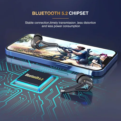 Vista 3 de Auriculares Bluetooth, auriculares inalámbricos para juegos de baja latencia de 50 ms, versión QTREE 5.2, cancelación de ruido, tiempo