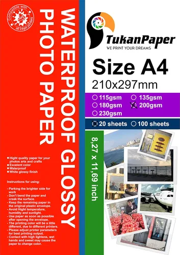 Vista 7 de Papel blanco brillante para fotografía 8.3"x11.7" tamaño A4 20 hojas peso 180gsm. Se seca rápidamente los mejores colores de acabado y la impresión