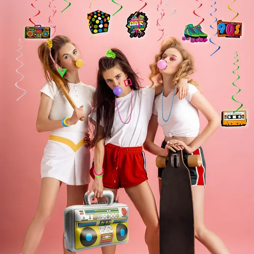 Vista 6 de YAROMO Accesorios de hip hop para mujer, accesorios de atuendo de los años 80 y 90 para mujeres y hombres, riñonera de neón, bolsa de cintura