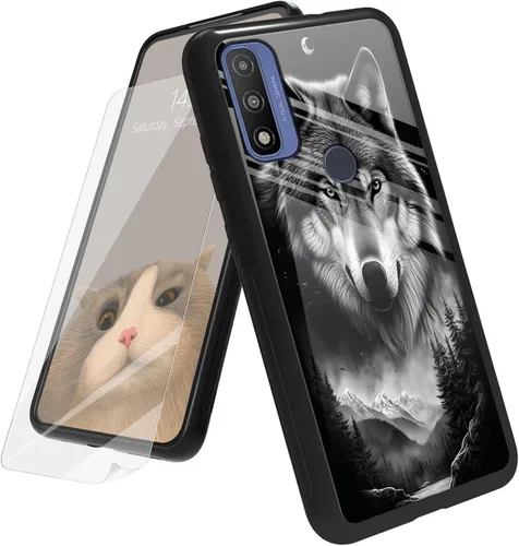 Vista 106 de Funda para Motorola Moto G Play 4G 2024 con protector de pantalla, parte trasera de vidrio templado + funda de silicona suave TPU absorción
