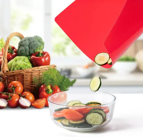 Vista 5 de 5 alfombrillas de plástico flexibles para tabla de cortar con iconos de alimentos, tablas de cortar sin BPA para cocina, alfombrilla de corte