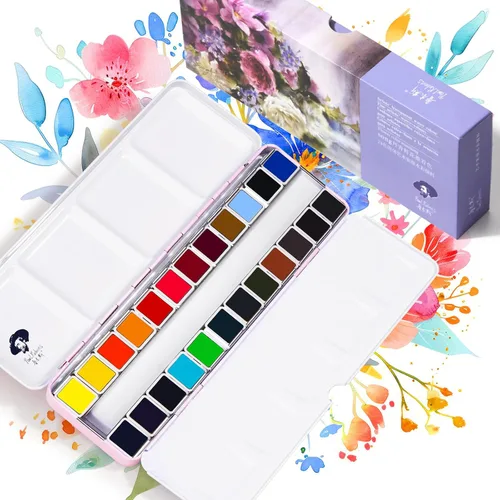 Vista 10 de Paul Rubens Juego de pintura de acuarela grado artista, 24 colores vivos con caja de metal portátil para artistas, principiantes, aficionados