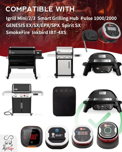Vista 3 de Sondas de temperatura Pro Grill para Weber iGrill, centro de parrilla inteligente Connect y parrilla, sondas de termómetro ambiental lavables
