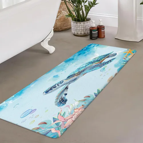 Vista 5 de Alfombra de baño de tortugas marinas, alfombra de baño antideslizante con concha marina subacuática, accesorios de baño, tapete de ducha de animales