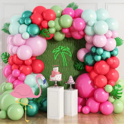 Vista 11 de Kit de arco de guirnalda de globos coloridos, globos surtidos de arcoíris, globos de látex de confeti multicolor, rosa intenso, pavo real, azul