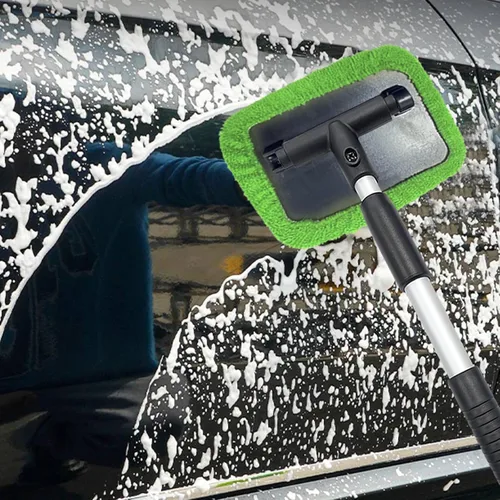 Vista 6 de Ziciner Limpiador de parabrisas de automóvil, limpiaparabrisas de limpieza automática de microfibra con mango extensible de aluminio y 2 cabezales