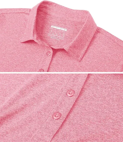 Vista 5 de TACVASEN Polo para mujer, manga corta, golf, secado rápido, UPF 50+, protección solar, ligera, cuello con 4 botones