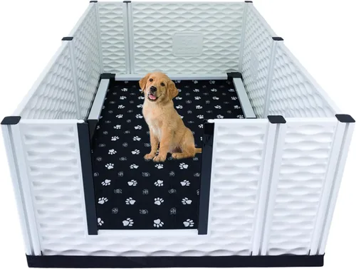 Vista 16 de EZwhelp EZclassic 28"x28"x18" Caja de parto acolchada pequeña para perros con rieles, suministros para parto de cachorros, almohadilla negra