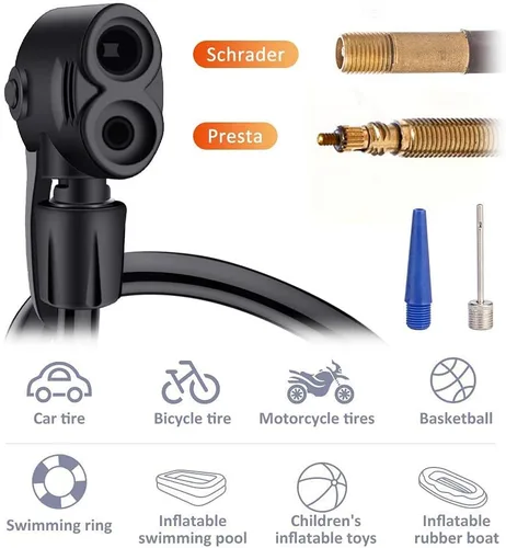 Vista 3 de Bomba para Bicicleta, Mini Bomba de Bicicleta Portátil Bomba de Piso para Bicicleta con Válvulas Presta y Schrader Bomba de Aire de Piso