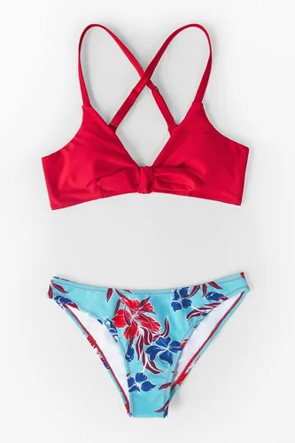 Vista 5 de CUPSHE - Conjunto de bikini de dos piezas para mujer, estampado floral y detalle de nudo de conejo