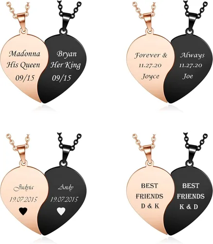 Vista 2 de Zysta Collares personalizados de rompecabezas de corazón a juego para parejas novio novia mujeres hombres yinyang para parejas collar con colgante