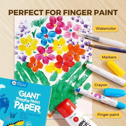 Vista 2 de Jar Melo Papel de pintura para dedos, 30 hojas, 10 x 15 pulgadas, almohadilla de papel de pintura de dedos grande para niños, sin ácidos, 101 libras
