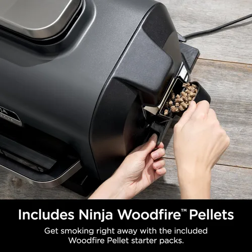 Vista 10 de Ninja Parrilla y ahumador Woodfire Pro XL para exteriores Parrilla 4 en 1, ahumador de barbacoa, freidora de aire y horneado Portátil