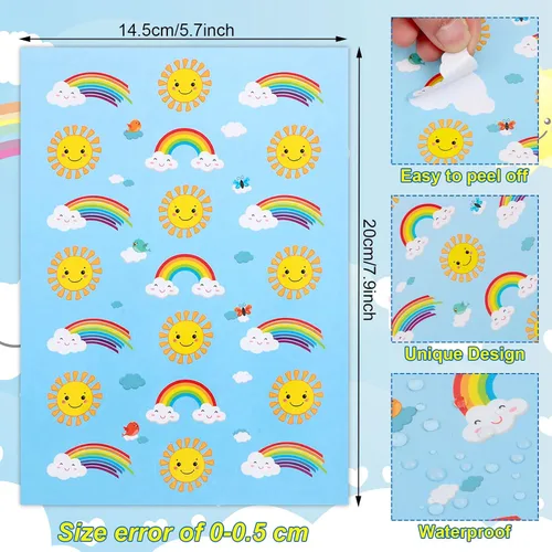 Vista 2 de Hotop 483 calcomanías de nubes de sol, arcoíris para niños, calcomanías adhesivas de arcoíris multicolor, calcomanías de sol, calcomanías de nube