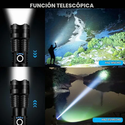 Vista 4 de Paquete de 4 linternas LED recargables de alto lúmenes, linterna súper brillante de 90,000 lúmenes, luz de flash potente ajustable con cable USB y 5
