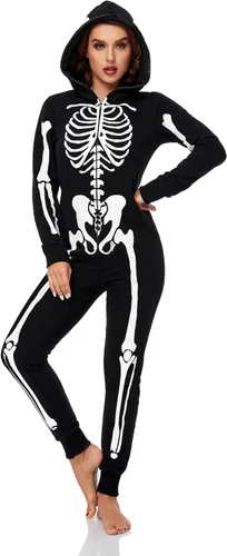 Vista 5 de URATOT Disfraz de esqueleto para mujer que brilla en la oscuridad para Halloween