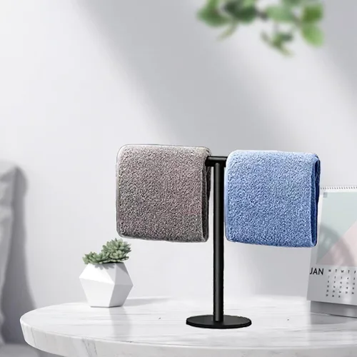 Vista 6 de Soporte para toallas de mano para baño, tocador, encimera, color negro mate, en forma de T, toallero, toallero, barra de toalla para baño, cocina