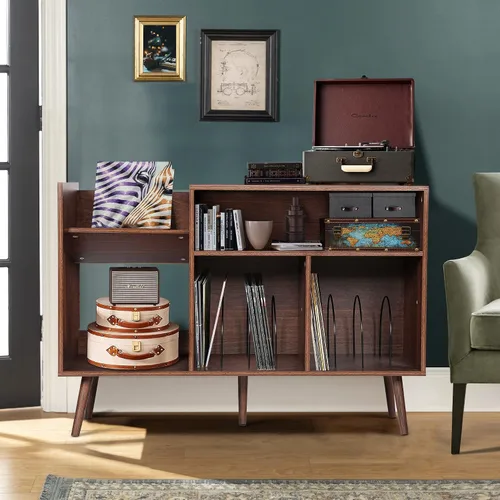 Vista 2 de Soporte para tocadiscos moderno, soporte para tocadiscos de vinilo, soporte grande para tocadiscos con almacenamiento, soporte para tocadiscos
