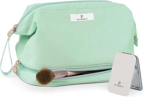 Vista 8 de Pocmimut - Bolsa de maquillaje para mujer, neceser grande y de viaje. Para guardar objetos de aseo, maquillaje, peines, cepillos, etc., D-verde