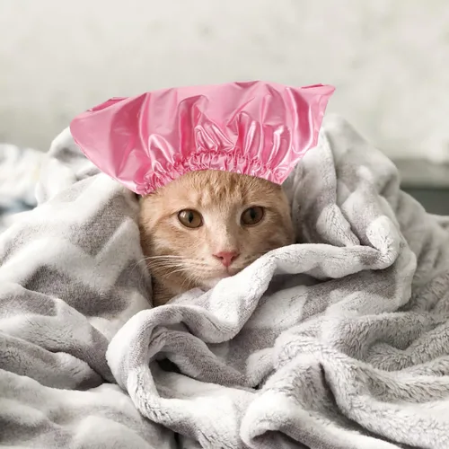 Vista 4 de balacoo Gorro de ducha impermeable para mascotas para perros y gatos, gorra de baño ajustable para cachorros con protección para los oídos